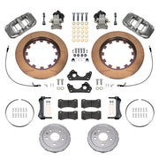 Wilwood rear AERO4 kit components for Chevrolet Corvette C8, Type III anodized calipers and 15-inch gt slotted rotors, with electric parking calipers