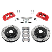 Wilwood front AERODM kit components for Ram 1500 4WD, red calipers and 13.38-inch srp drilled and slotted rotors