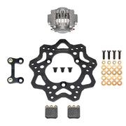 Wilwood Dynapro Single left front brake kit for Sprint Cars, 10.20-inch scalloped steel rotor and components laid out