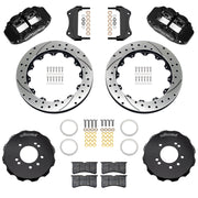 Wilwood black FNSL6R front brake kit for Nissan 240SX / Skyline / 300ZX, 12.88-inch drilled and slotted rotors and components laid out
