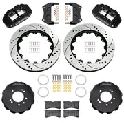 Wilwood black FNSL6R front brake kit for Nissan 240SX / Skyline / 300ZX, 14.00-inch drilled and slotted rotors and components laid out