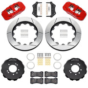 Wilwood red AERO6 front brake kit for Nissan 240SX / Skyline / 300ZX, 14.00-inch slotted rotors and components laid out