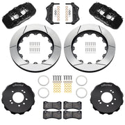 Wilwood black AERO6 front brake kit for Nissan 240SX / Skyline / 300ZX, 14.00-inch slotted rotors and components laid out