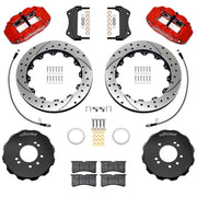 Wilwood red FNSL6R front brake kit for 1995–1998 Nissan Skyline R33, 12.88-inch drilled and slotted rotors and components laid out
