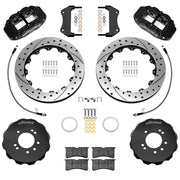 Wilwood black FNSL6R front brake kit for 1995–1998 Nissan Skyline R33, 12.88-inch drilled and slotted rotors and components laid out