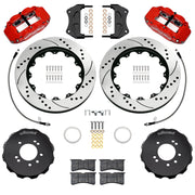Wilwood red FNSL6R front brake kit for 1995–1998 Nissan Skyline R33, 14.00-inch drilled and slotted rotors and components laid out