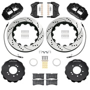 Wilwood black FNSL6R front brake kit for 1995–1998 Nissan Skyline R33, 14.00-inch drilled and slotted rotors and components laid out