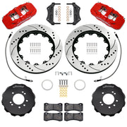 Wilwood red AERO6 front brake kit for 1995–1998 Nissan Skyline R33, 14.00-inch drilled and slotted rotors and components laid out