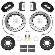 Wilwood black FNSL6R front brake kit for 1999–2002 Nissan Skyline R34, 12.88-inch drilled and slotted rotors and components laid out