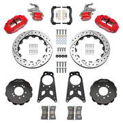 Wilwood red FNSL4R / MC4 rear brake kit for 1989–1998 Nissan 240SX, 13.50-inch drilled and slotted rotors and components laid out