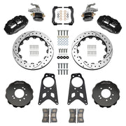 Wilwood black FNSL4R / MC4 rear brake kit for 1989–1998 Nissan 240SX, 13.50-inch drilled and slotted rotors and components laid out
