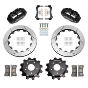 Wilwood black FNSL4R rear brake kit for Nissan Skyline / 300ZX, 13.50-inch slotted rotors and components laid out