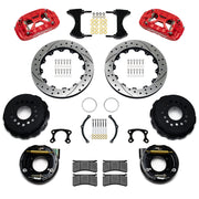 Wilwood red XRS4R rear brake kit for Big Ford New Style 2.50-inch Offset, 12.88-inch drilled and slotted rotors and components laid out