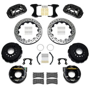 Wilwood black XRS4R rear brake kit for Big Ford New Style 2.50-inch Offset, 12.88-inch drilled and slotted rotors and components laid out
