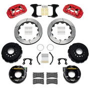 Wilwood red XRS4R rear brake kit for Big Ford New Style 2.50-inch Offset, 12.88-inch slotted rotors and components laid out