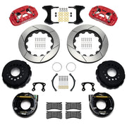 Wilwood red XRS4R rear brake kit for Big Ford New Style 2.50-inch Offset, 14.00-inch slotted rotors and components laid out
