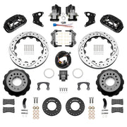 Wilwood black XRS4R / EPB rear brake kit for Big Ford New Style 2.50-inch Offset, 12.88-inch drilled and slotted rotors and components laid out