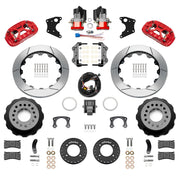 Wilwood red XRS4R / EPB rear brake kit for Big Ford New Style 2.50-inch Offset, 12.88-inch slotted rotors and components laid out