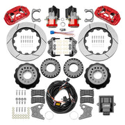 Wilwood red XRS4R / EPB rear brake kit for Big Ford New Style 2.50-inch Offset, 14.00-inch slotted rotors and components laid out