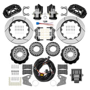 Wilwood black XRS4R / EPB rear brake kit for Big Ford New Style 2.50-inch Offset, 14.00-inch slotted rotors and components laid out