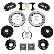 Wilwood black XRS4R rear brake kit for Chevrolet / GMC Large C10 Axle, 2.42-inch Offset, 12.88-inch slotted rotors and components laid out
