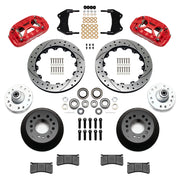 Wilwood red XRS6R front brake kit for Chevrolet / GMC Trucks with Wilwood Iron ProSpindles, 12.88-inch drilled and slotted rotors and components laid out