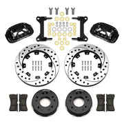 Wilwood black XRS6R front brake kit for 1963–1987 Chevrolet / GMC Trucks with Aluminum ProSpindles, 12.19-inch drilled and slotted rotors and components laid out