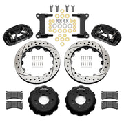 Wilwood black XRS6R front brake kit for 1963–1987 Chevrolet / GMC Trucks with Aluminum ProSpindles, 13.06-inch drilled and slotted rotors and components laid out