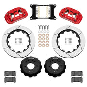 Wilwood red XRS6R front brake kit for 1963–1987 Chevrolet / GMC Trucks with Aluminum ProSpindles, 14.00-inch slotted rotors and components laid out