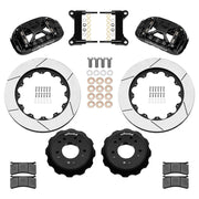Wilwood black XRS6R front brake kit for 1963–1987 Chevrolet / GMC Trucks with Aluminum ProSpindles, 14.00-inch slotted rotors and components laid out