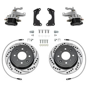 Wilwood black HM7 rear brake kit for Honda / Acura Original Rear Disc Applications, 9.37-inch drilled and slotted rotors and components laid out