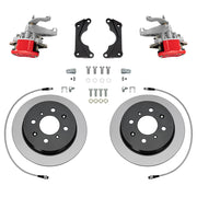Wilwood red HM7 rear brake kit for Honda / Acura Original Rear Disc Applications, 9.37-inch plain rotors and components laid out