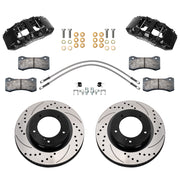 Wilwood black AERO6-DM front brake kit for 2007–2015 Toyota Tundra / 2008–2015 Sequoia, 13.39-inch drilled and slotted rotors and components laid out