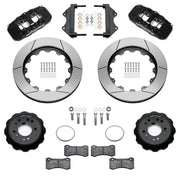 Wilwood black AERO6 front brake kit for Roadster Shop Mustang II Spindles, 14.00-inch slotted rotors and components laid out