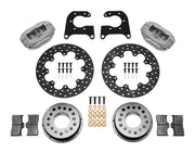 Components laid out for the Wilwood rear Dynalite Drag brake kit for New-Style Big Ford Ends, 2.50-Inch Offset, drilled rotors and Type III anodized calipers
