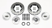 Components laid out for the Wilwood front hub and rotor package for Ford Granada Drum Spindles, SRP drilled and slotted rotors