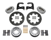 Components laid out for the Wilwood rear Dynalite Drag brake kit for Big Ford Housing Ends, 2.50-Inch Offset, drilled rotors and Type III anodized calipers