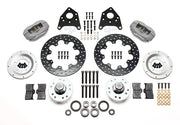 Components laid out for the Wilwood front Dynalite Drag brake kit for Ford/Mercury Matched Spindles, drilled rotors and Type III anodized calipers