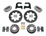 Components laid out for the Wilwood rear Dynalite Drag brake kit for Mark Williams/Lamb Symmetrical Ends, drilled rotors and Type III anodized calipers