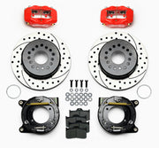 Wilwood Chevrolet 12-Bolt OE Rear Conversion — Red Calipers, 12.19-inch Drilled/Slotted Rotors & Parking Brake components
