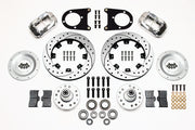 Wilwood front Dynalite kit for Ford Drum-Brake Spindles, polish calipers and 12.19-inch srp drilled and slotted rotors laid out