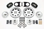 Wilwood front Dynalite kit for Ford Drum-Brake Spindles, black calipers and 12.19-inch srp drilled and slotted rotors laid out