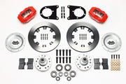 Wilwood front Dynalite kit for Ford Drum-Brake Spindles, red calipers and 12.19-inch plain face rotors laid out
