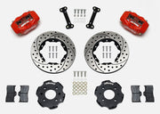 Wilwood front Dynalite kit for Honda Civic, CRX & del Sol, red calipers and 11-inch srp drilled and slotted rotors laid out