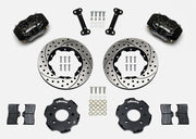 Wilwood front Dynalite kit for Honda Civic, CRX & del Sol, black calipers and 11-inch srp drilled and slotted rotors laid out