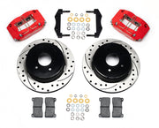 Wilwood rear Dynapro DS kit for Pontiac GTO, red calipers and 12.19-inch srp drilled and slotted rotors laid out