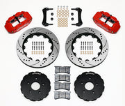 Wilwood front Superlite 6R kit for Corvette C5/C6, XLR & Ridetech-Hub GM applications, red calipers and 14-inch srp drilled and slotted rotors laid out