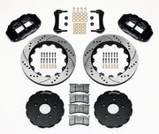 Wilwood front Superlite 6R kit for Corvette C5/C6, XLR & Ridetech-Hub GM applications, black calipers and 14-inch srp drilled and slotted rotors laid out