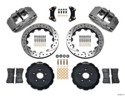 Wilwood front Superlite 4 kit for Scion tC, Type III anodized calipers and 12.88-inch srp drilled and slotted rotors laid out