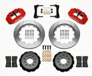 Wilwood front Superlite 6R kit for Ford Mustang, red calipers and 14-inch gt slotted rotors laid out